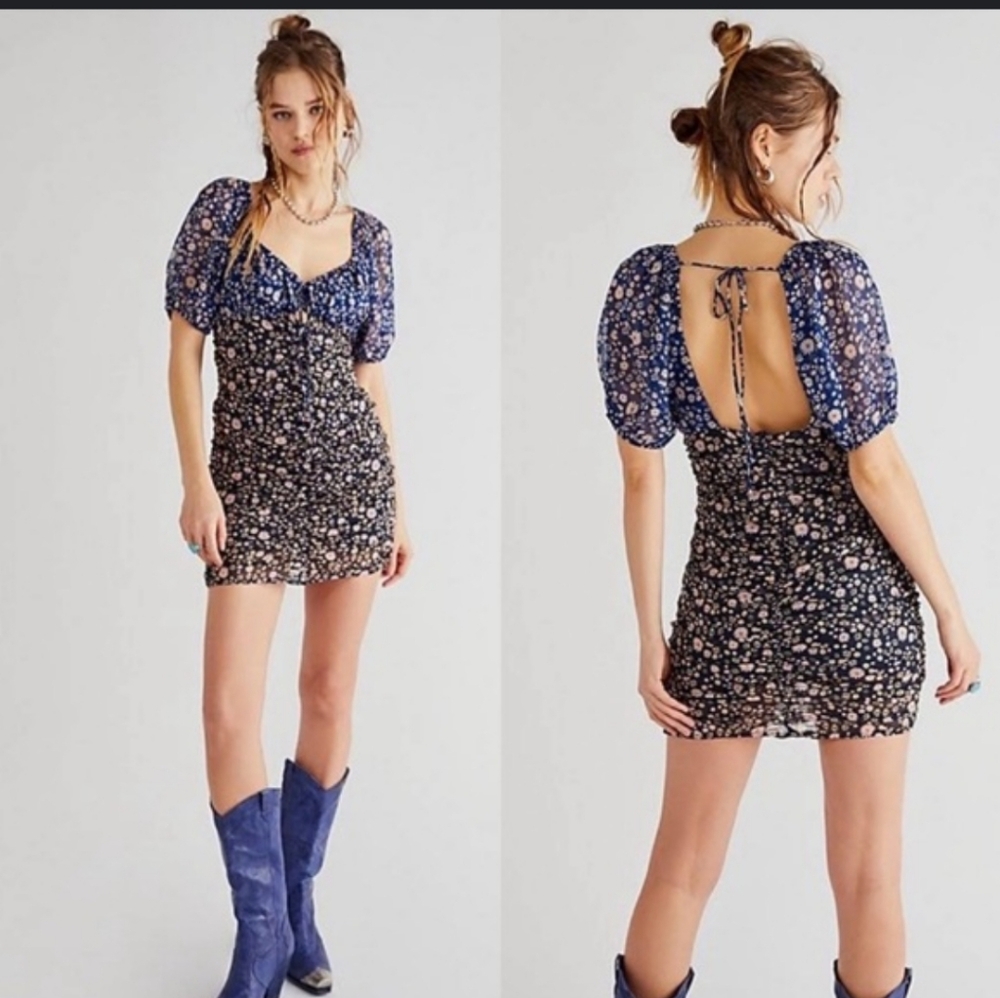 NWOT Free People Teasa Ruched Mini Dress in XS